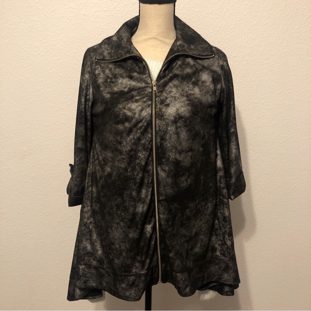 Boho Chic Small Black Smoke Zipper Closure blazer, Good Condition